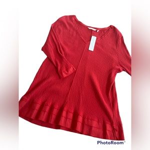 NWT SOFT SURROUNDINGS COTTON LONG SLEEVE V-NECK RED ROSSI TUNIC TOP, SZ: 2X